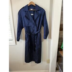 Vintage 80’s Brem Rainwear Tench coat Size 12. Metallic Looking Blue.